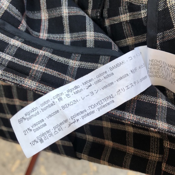 ZARA BASIC plaid print wide leg cropped pants - black & Ivory (Sz. Small) - Picture 8 of 8